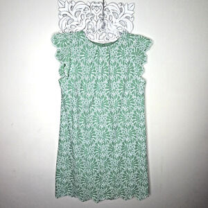 LOFT Shift DRESS 12 Cap Sleeves WHITE Embroidery Overlay Scalloped Hem GREEN